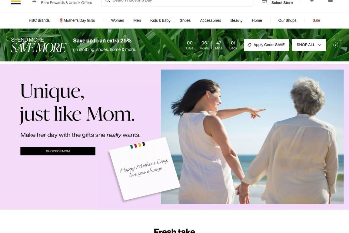 Hudson’s Bay homepage