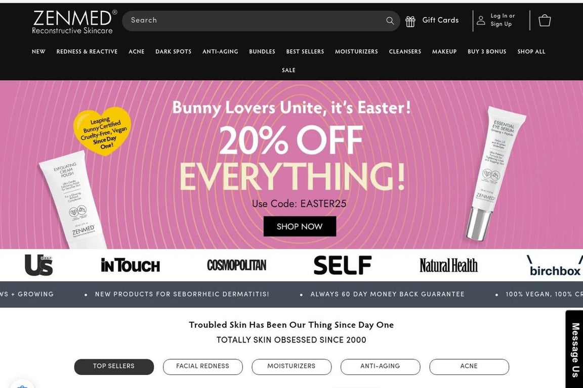 ZENMED Skin Care Products homepage