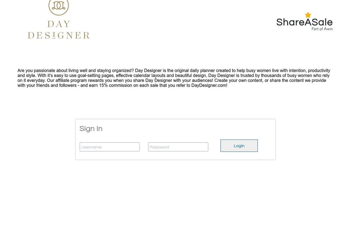 Day Designer affiliate program signup page