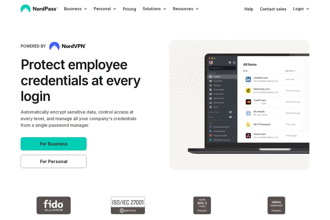 NordPass homepage