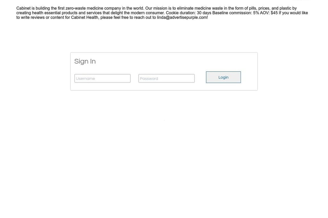 Cabinet affiliate program signup page