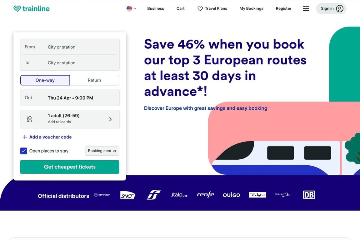 Trainline homepage