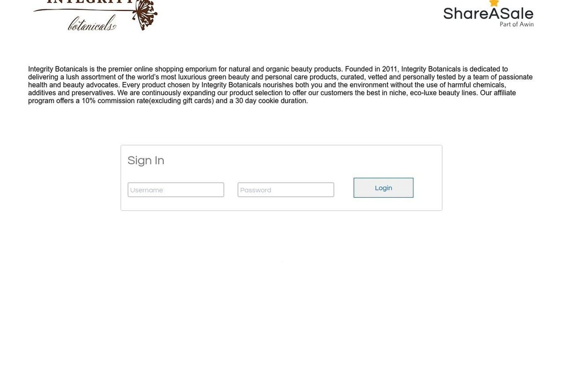 Integrity Botanicals affiliate program signup page