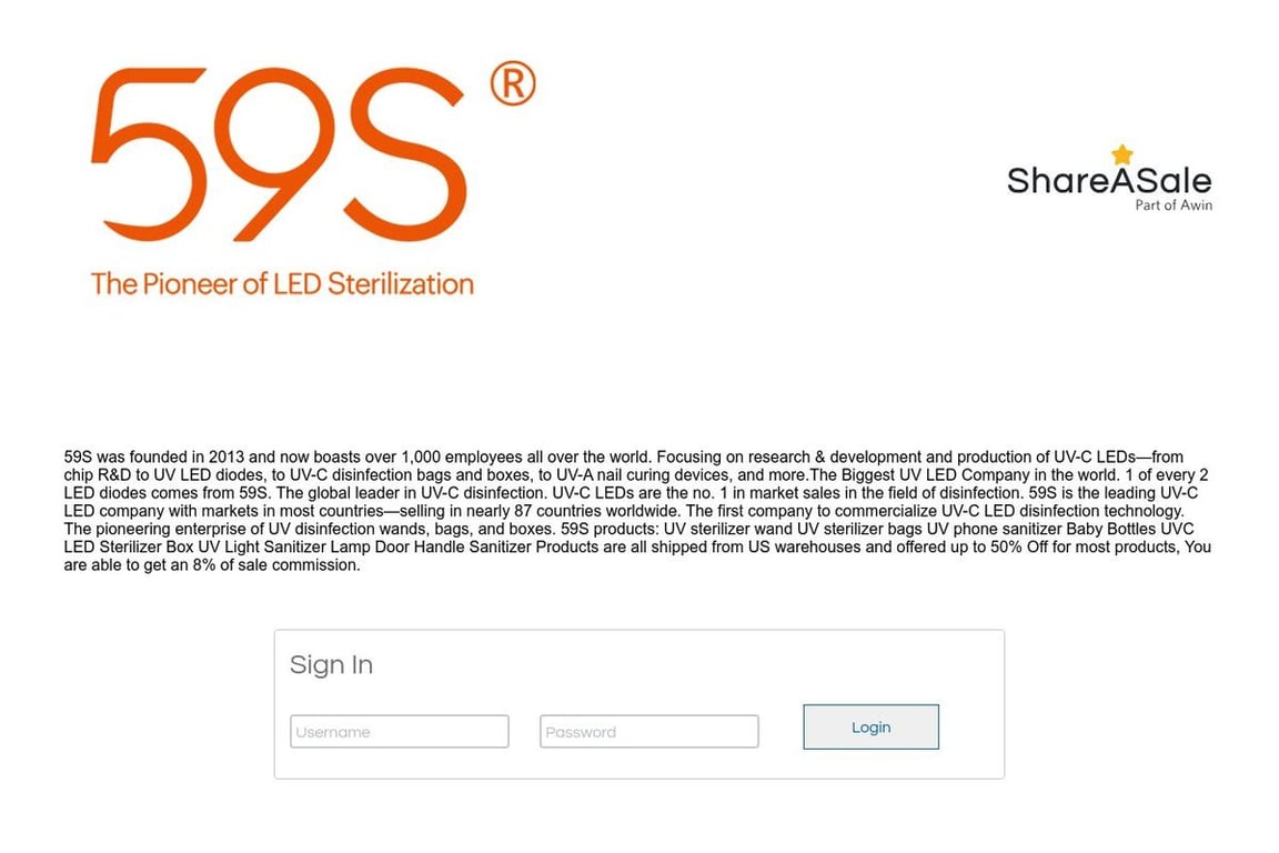 59S TECHNOLOGY INC. affiliate program signup page
