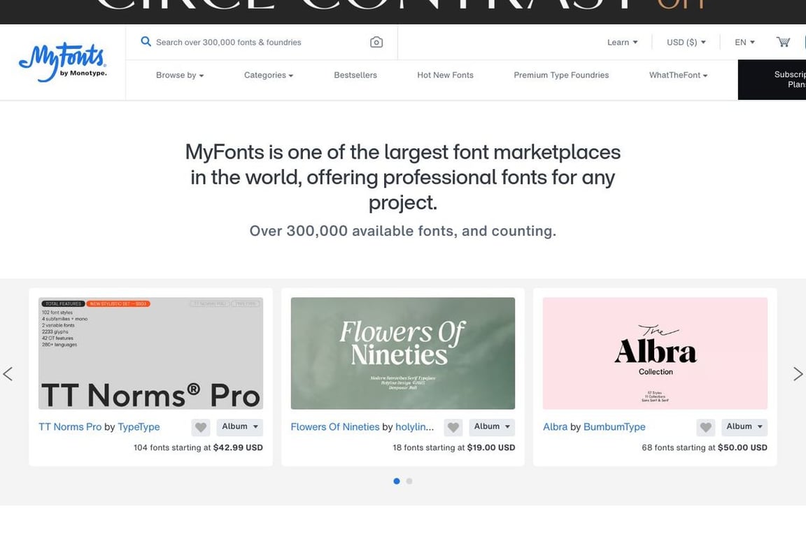 MyFonts homepage