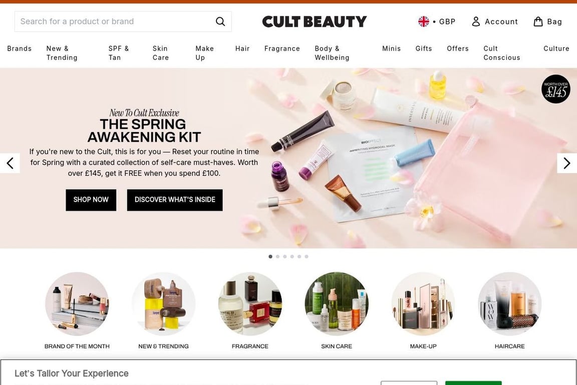 Cult Beauty UK homepage