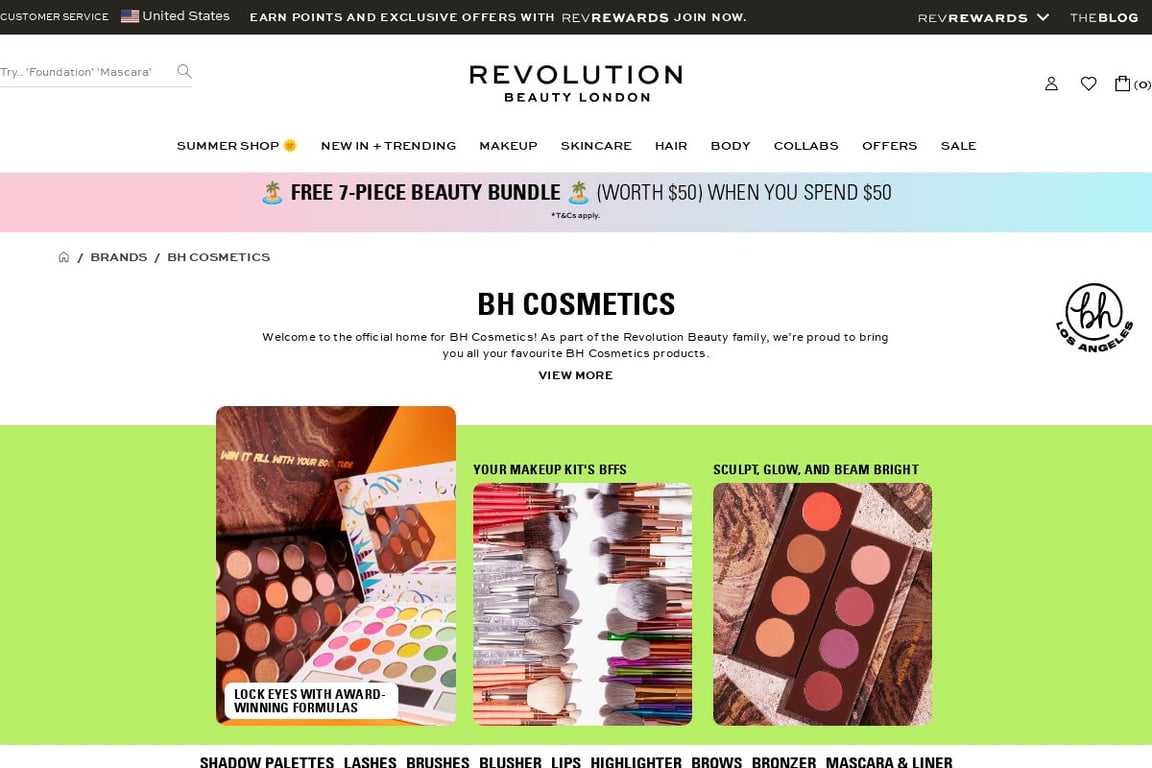 BH Cosmetics homepage