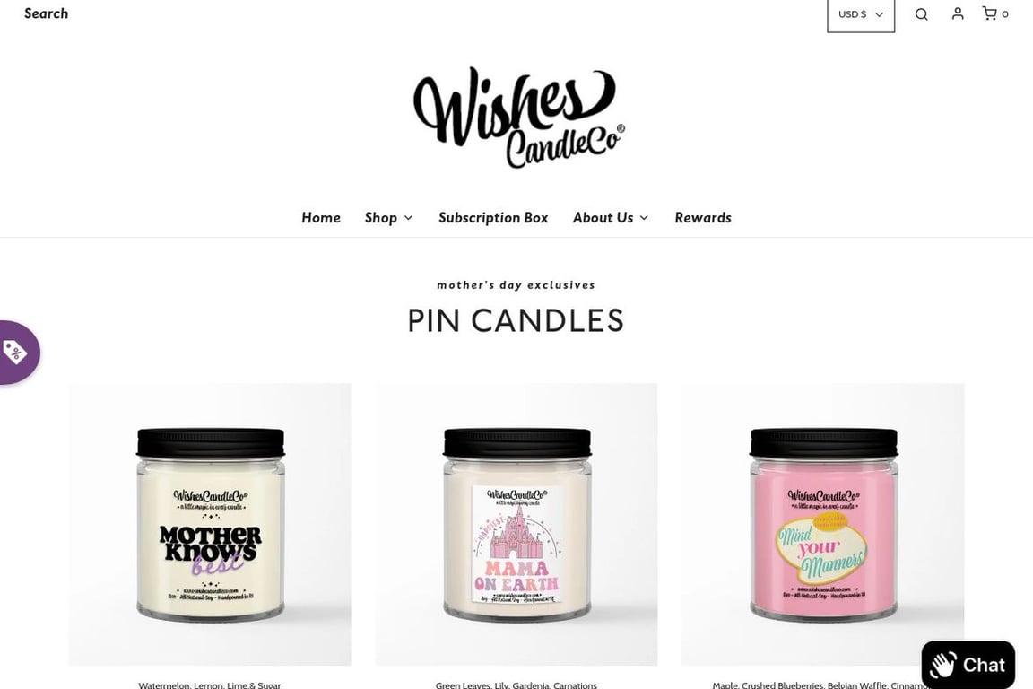 Wishes Candle homepage