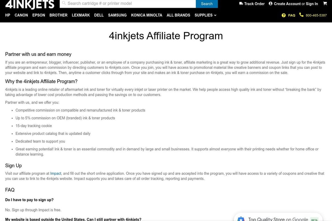 4inkjets affiliate program signup page