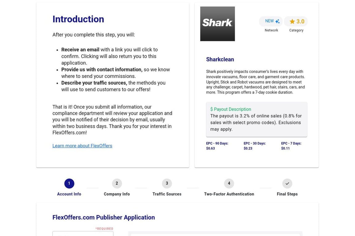 Sharkclean affiliate program signup page