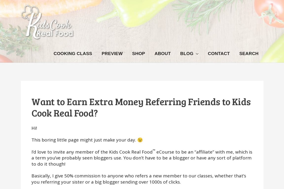 Kids Cook Real Food affiliate program signup page