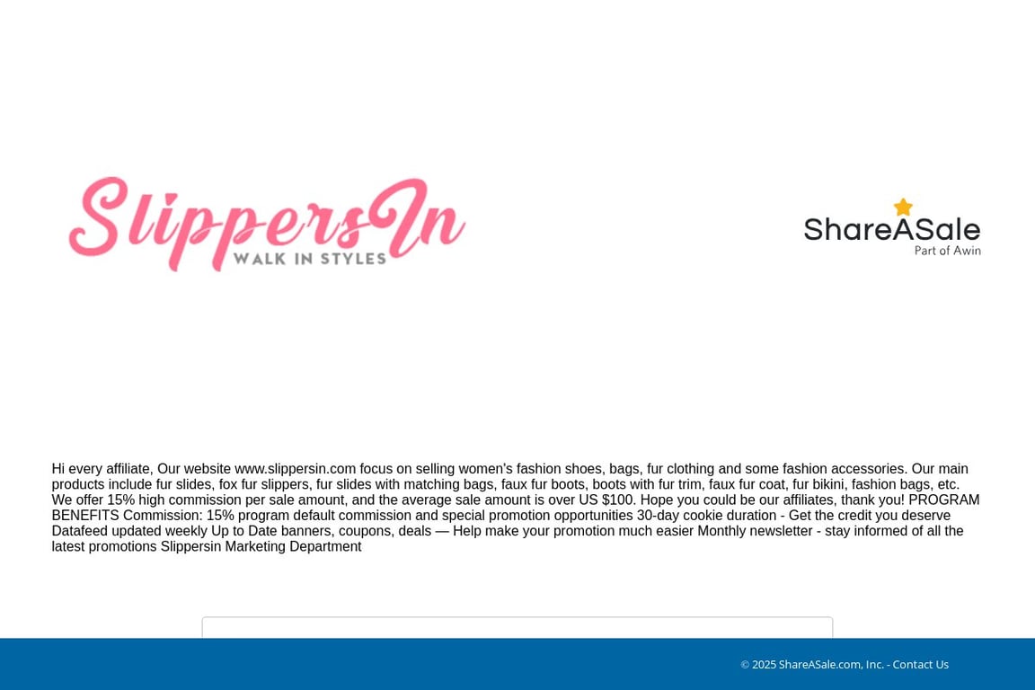Slippers In affiliate program signup page