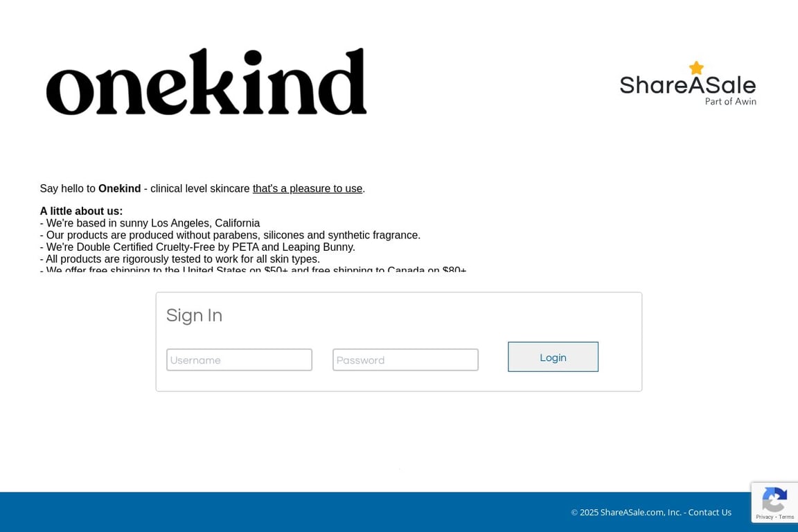 Onekind affiliate program signup page