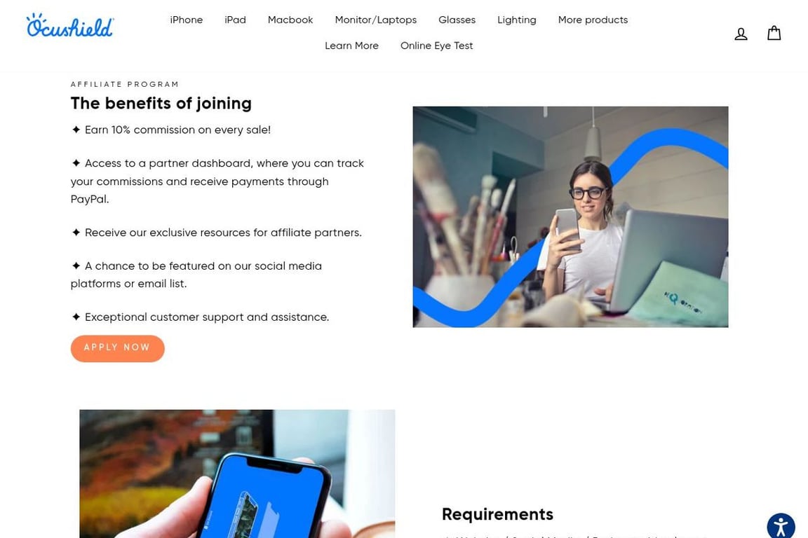 Ocushield affiliate program signup page