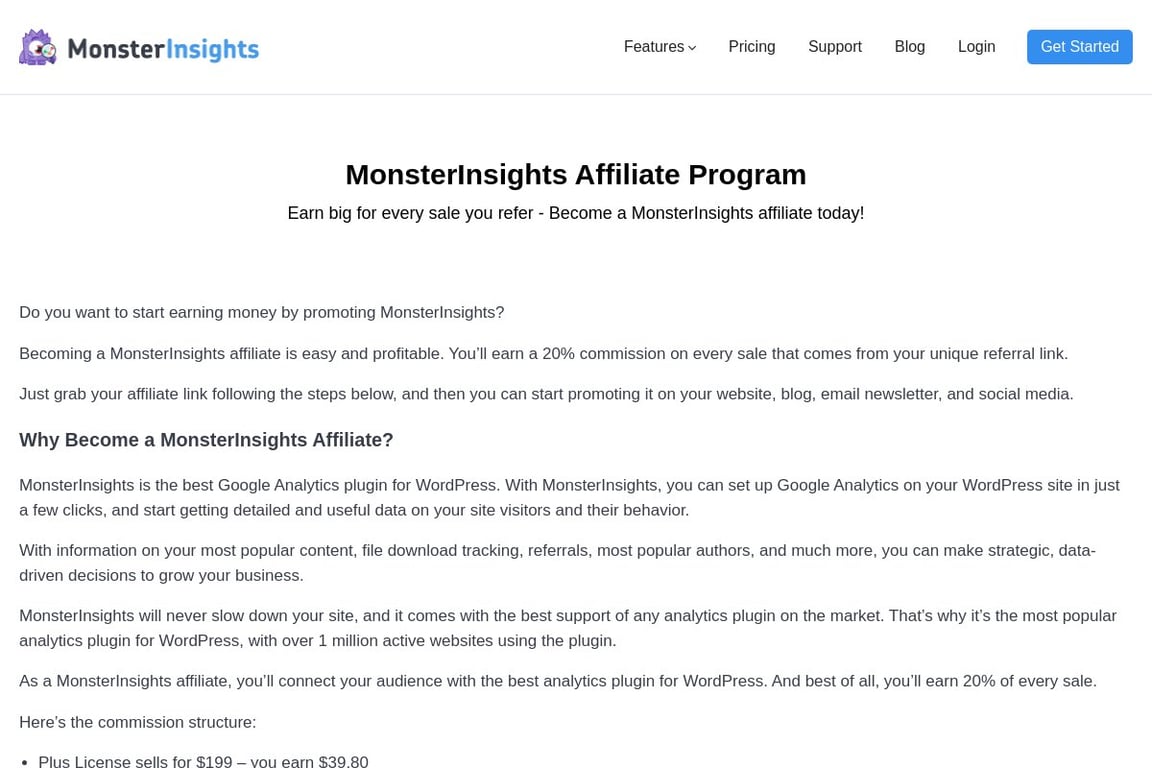 MonsterInsights affiliate program signup page