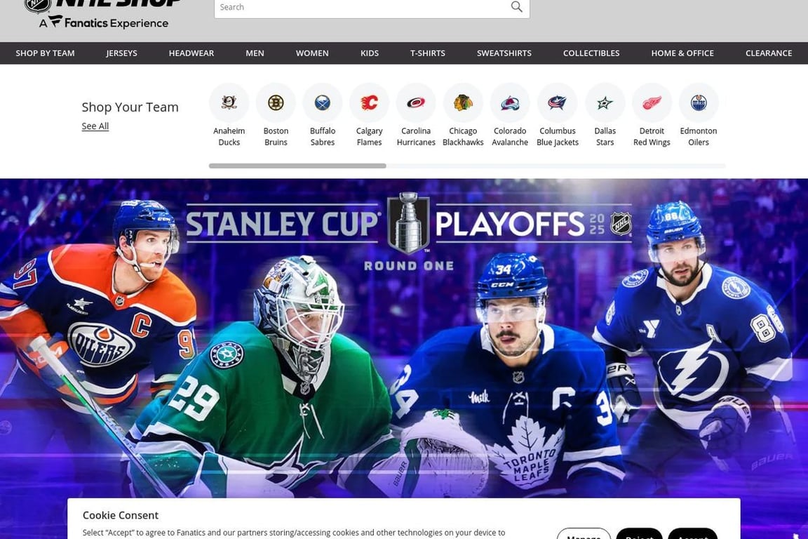 NHL Shop UK homepage