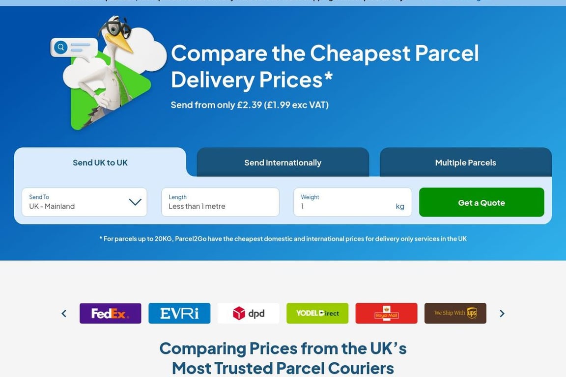 Parcel2Go homepage