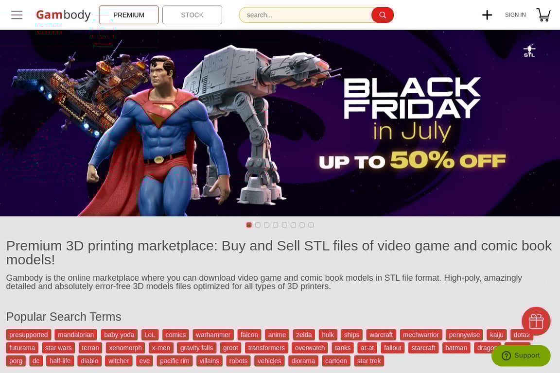 Gambody Premium 3D Printing Files (US) homepage