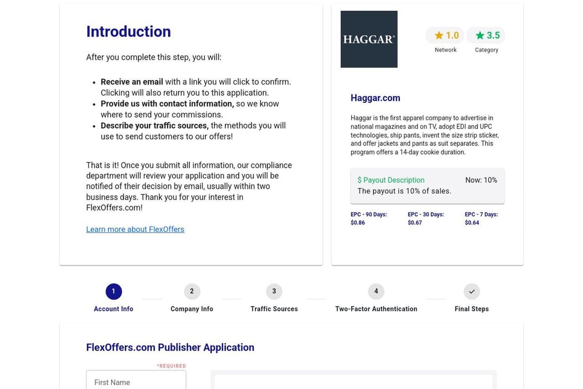 Haggar.com affiliate program signup page