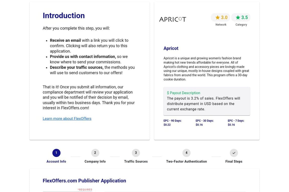 Apricot affiliate program signup page