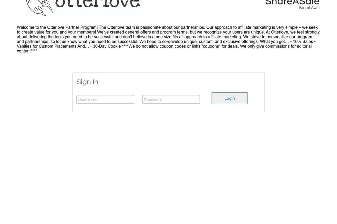 Otter Love affiliate program signup page