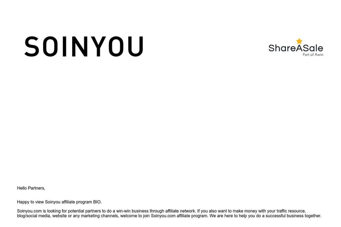 Soinyou Inc affiliate program signup page