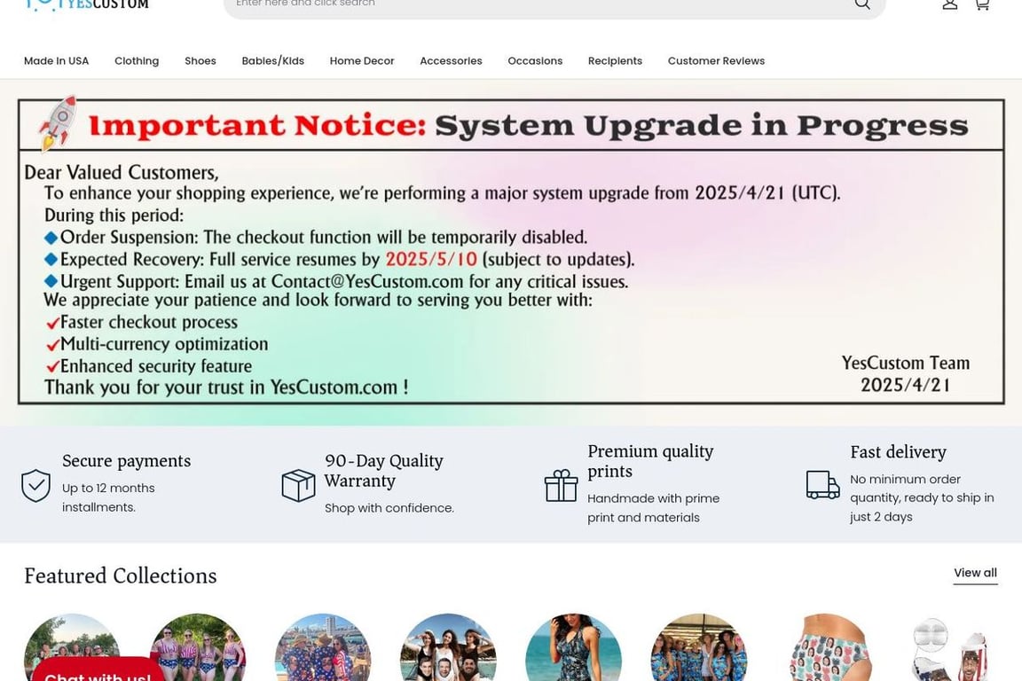 YesCustom homepage