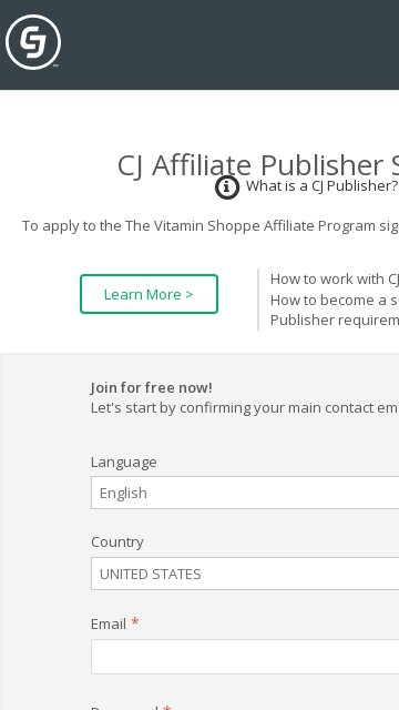 The Vitamin Shoppe affiliate program signup page