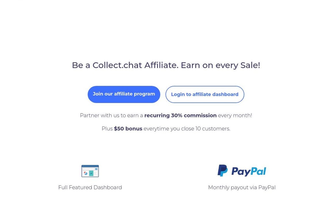 Collect.chat affiliate program signup page