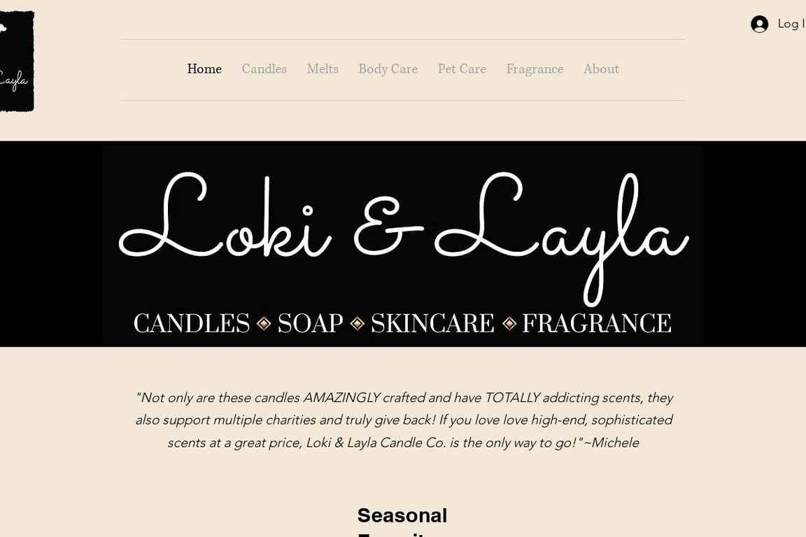 Loki & Layla Candle Company homepage
