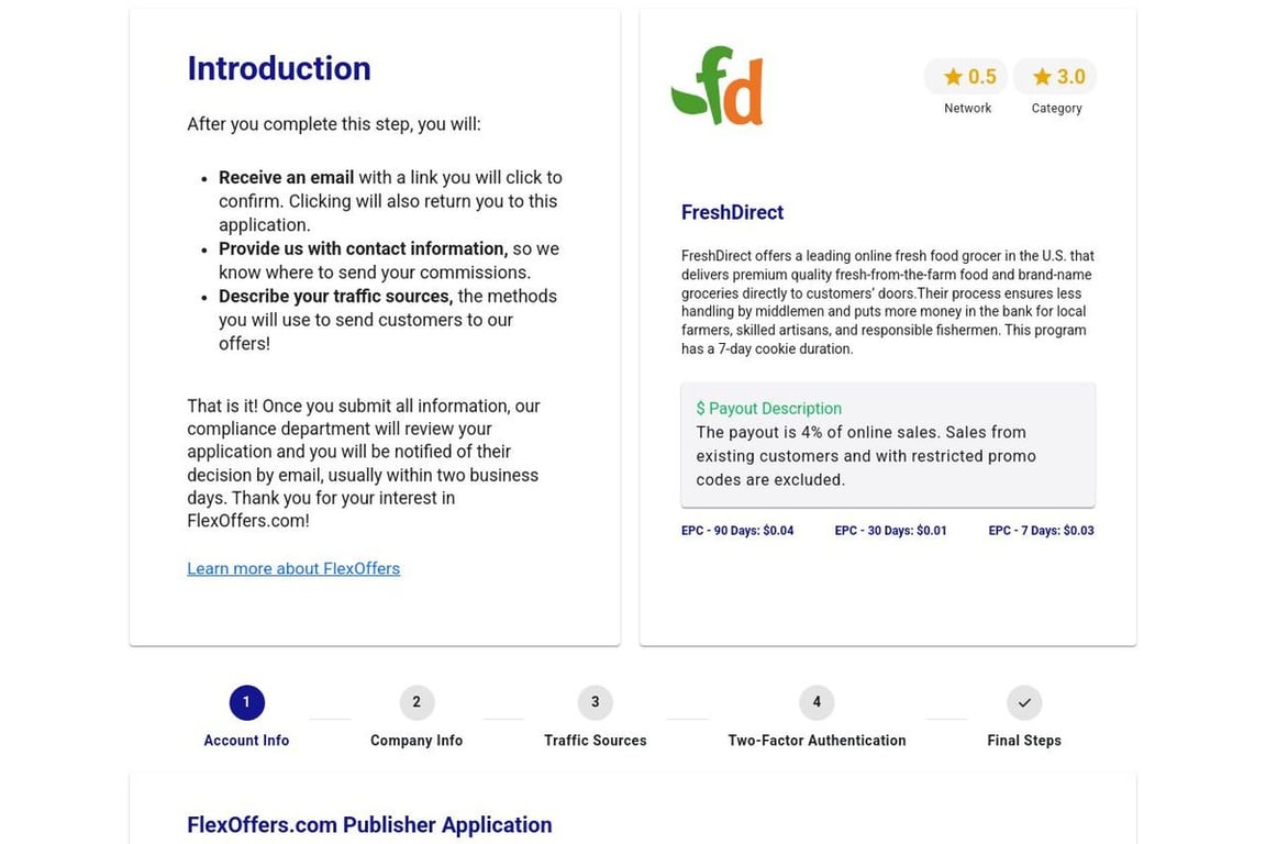 FreshDirect affiliate program signup page