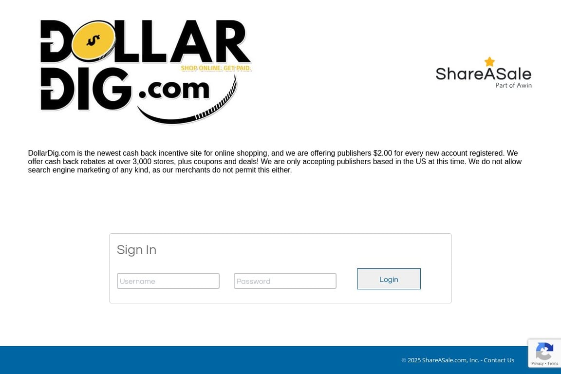 Dollar Dig affiliate program signup page
