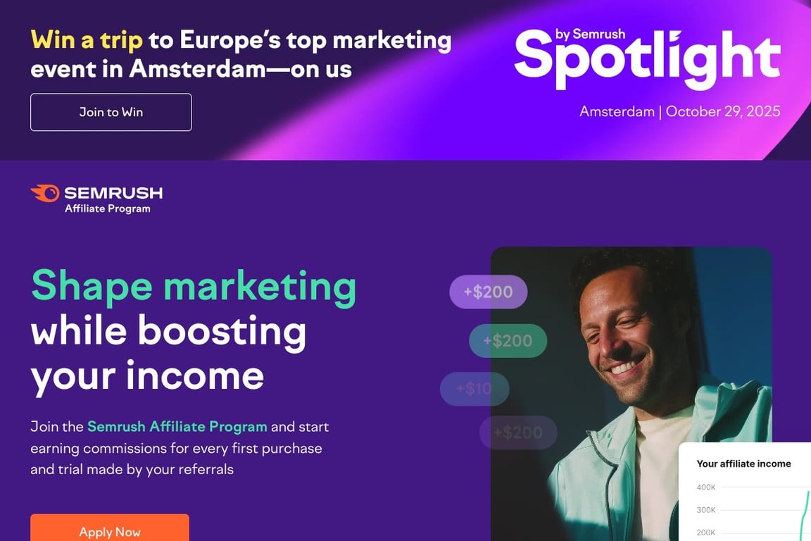 SEMrush affiliate program signup page