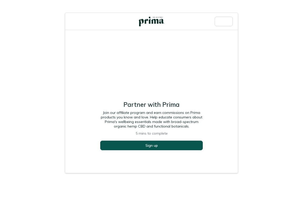 Prima Preferred affiliate program signup page