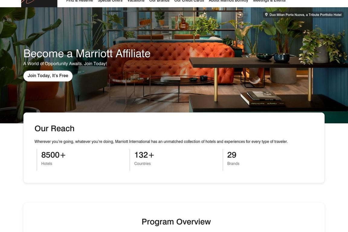 Marriott affiliate program signup page