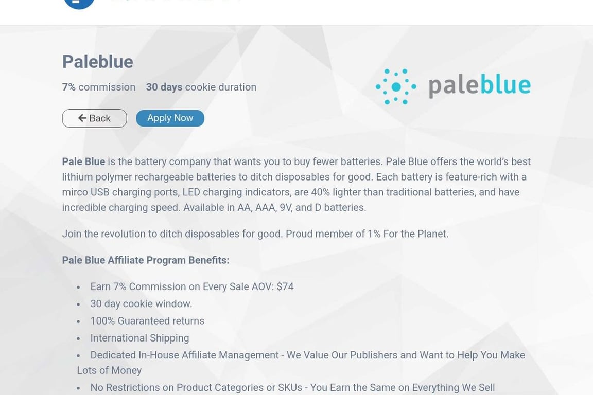 Pale Blue affiliate program signup page