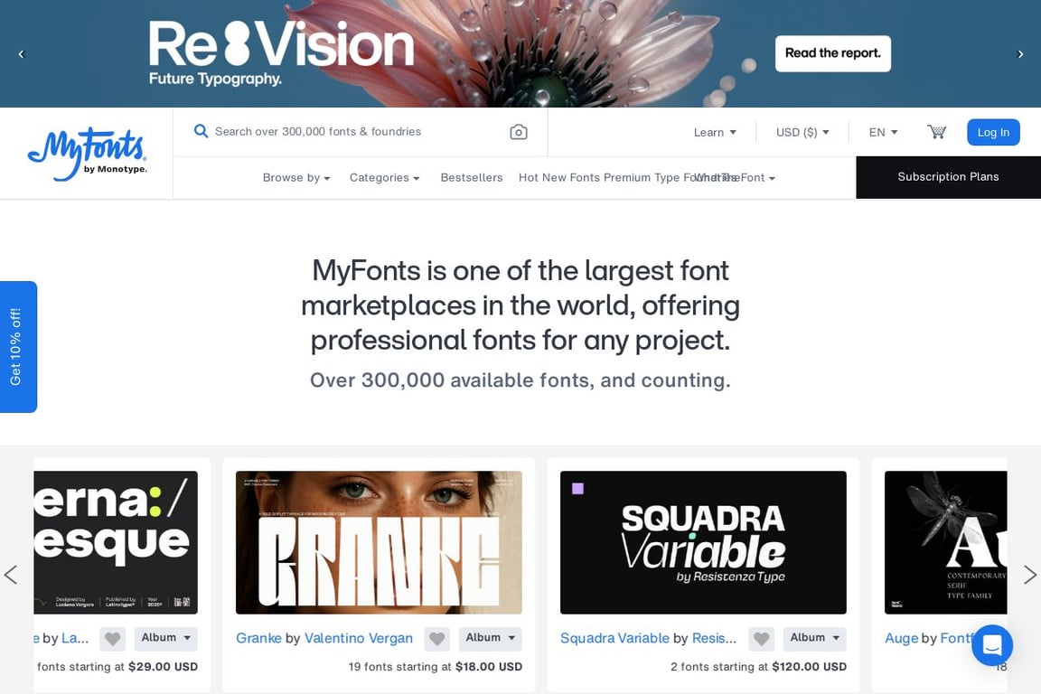 MyFonts homepage