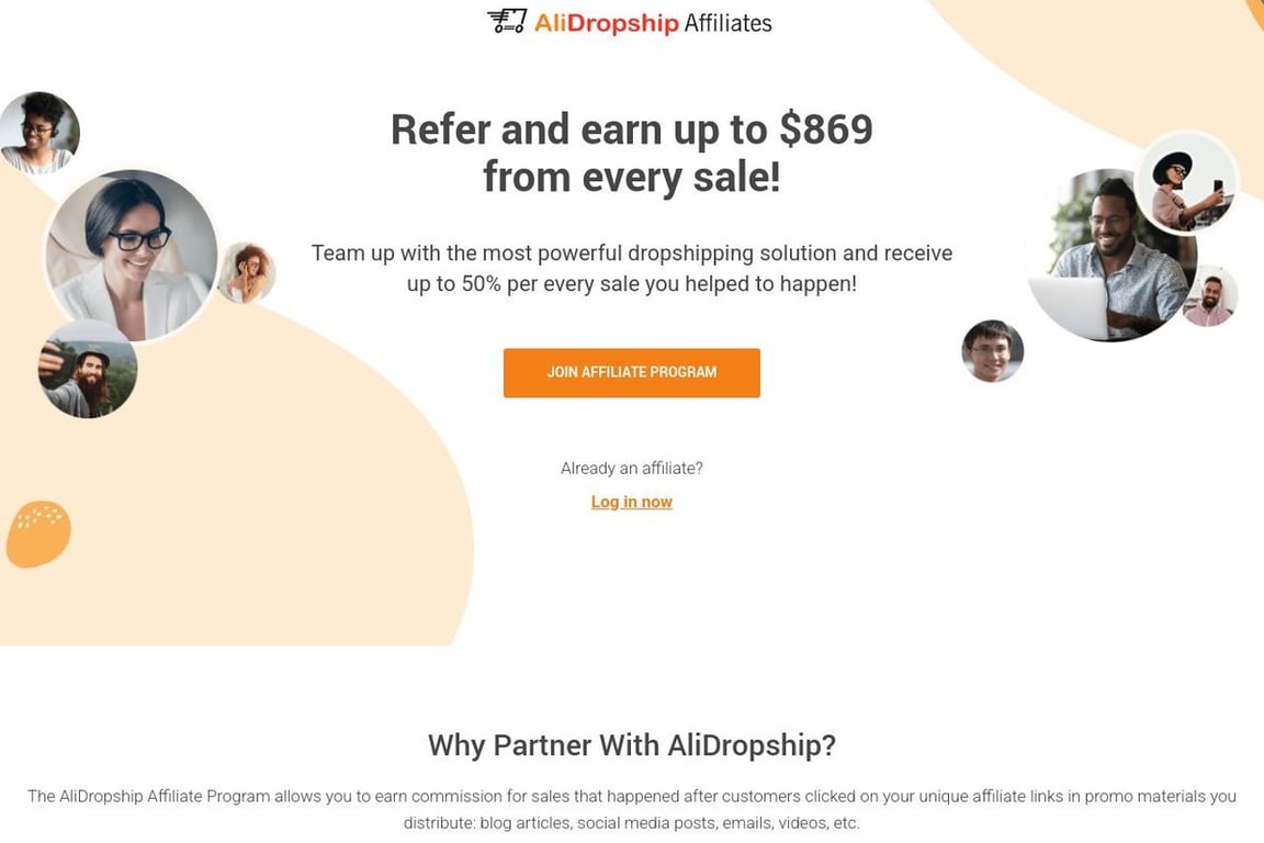 AliDropship affiliate program signup page