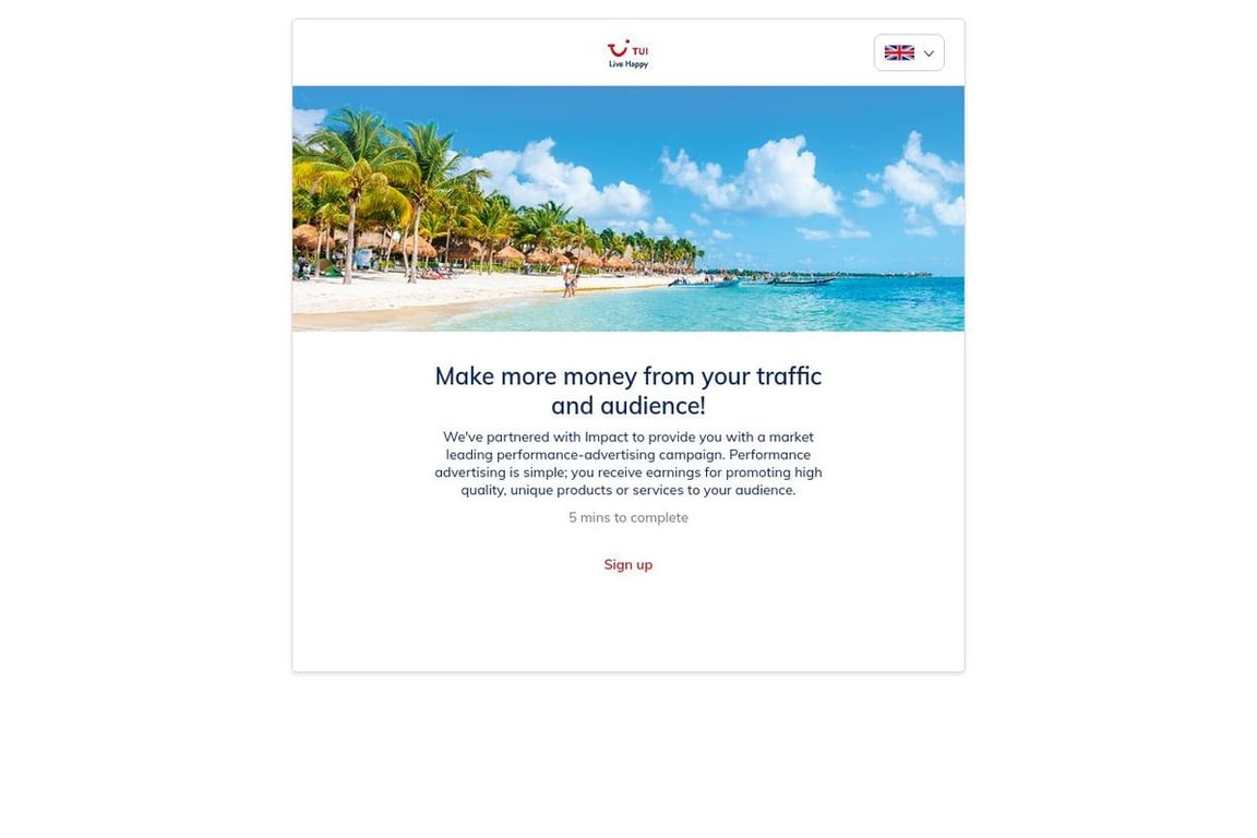 TUI Villas UK affiliate program signup page