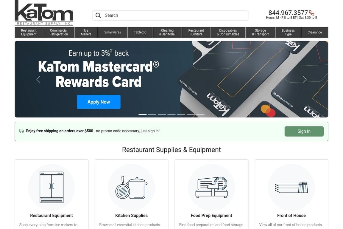 KaTom Restaurant Supply homepage