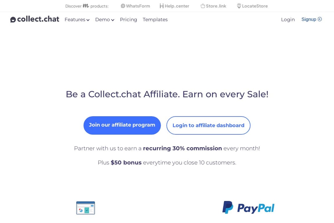 Collect.chat affiliate program signup page