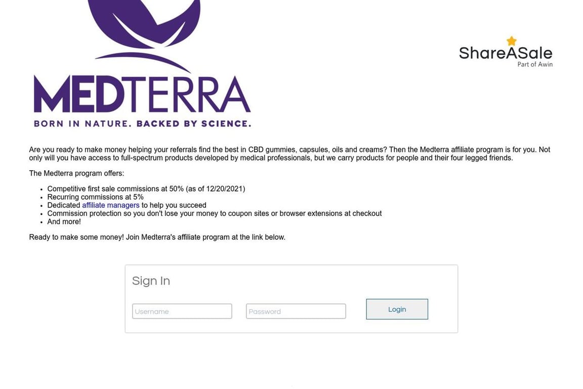 Medterra CBD US affiliate program signup page