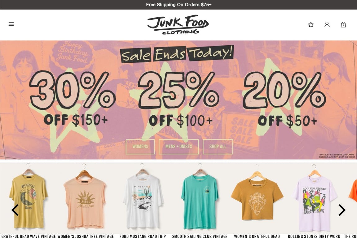 Junk Food Clothing homepage
