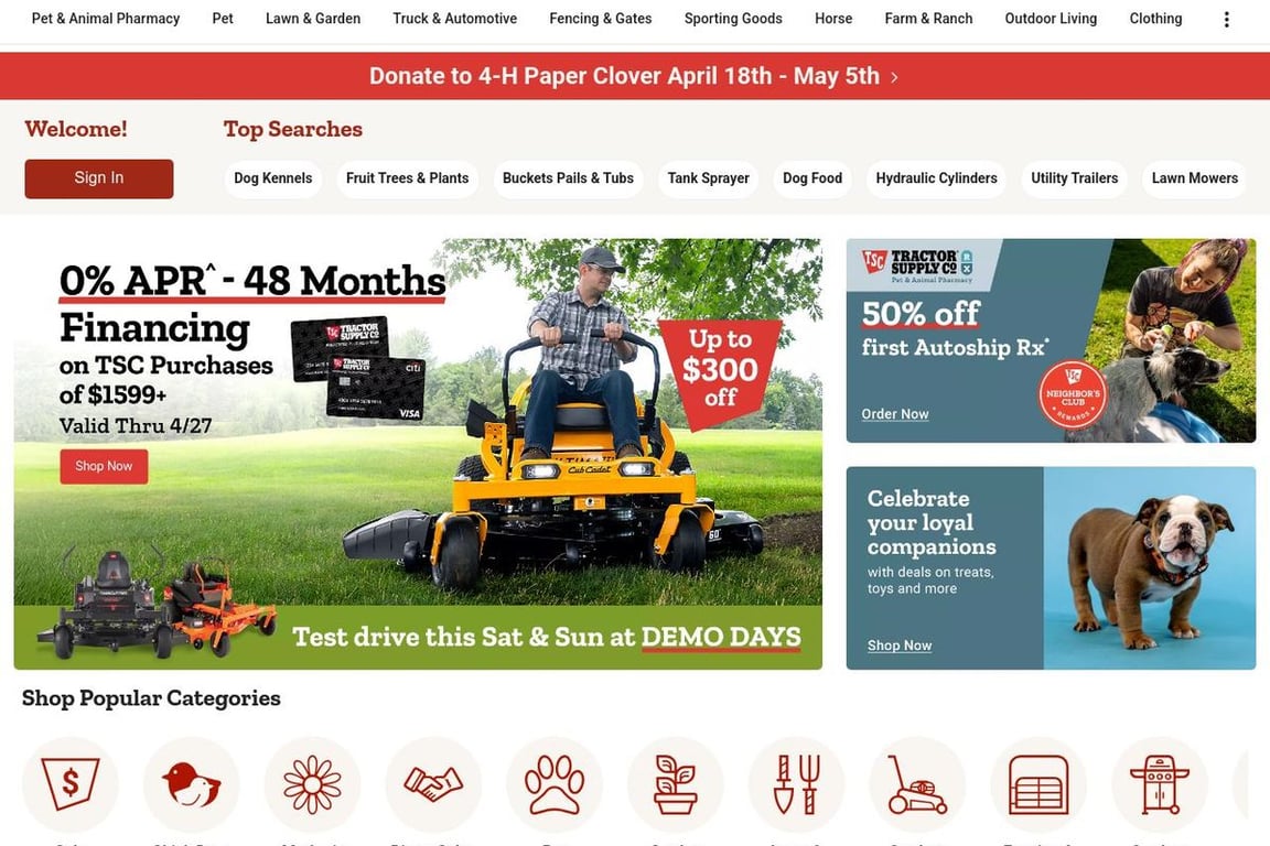 Tractor Supply homepage