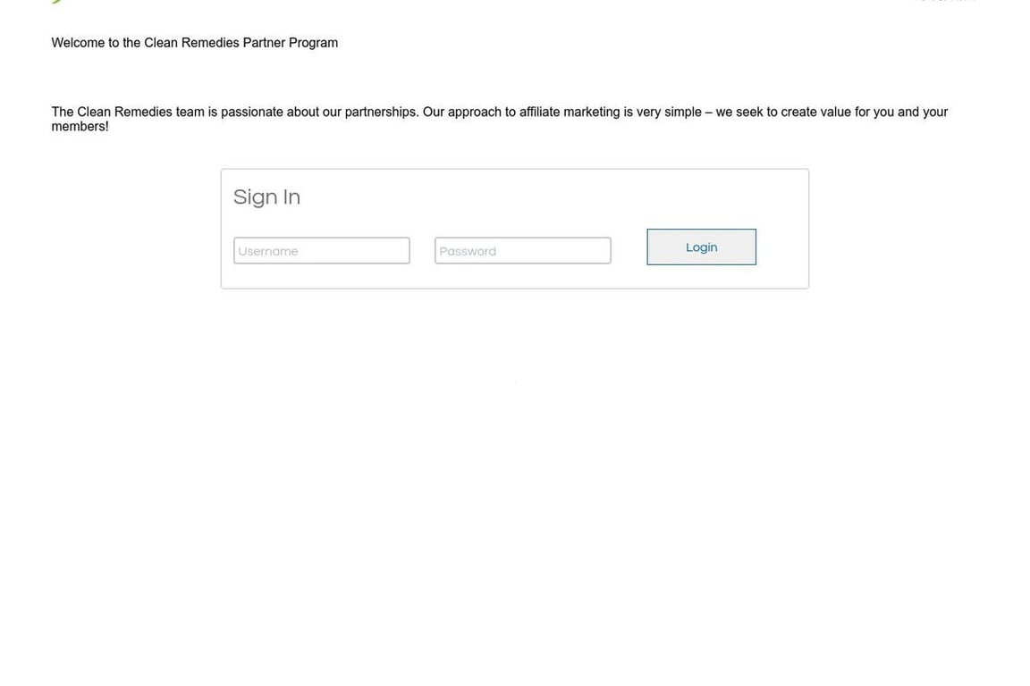 Clean Remedies affiliate program signup page