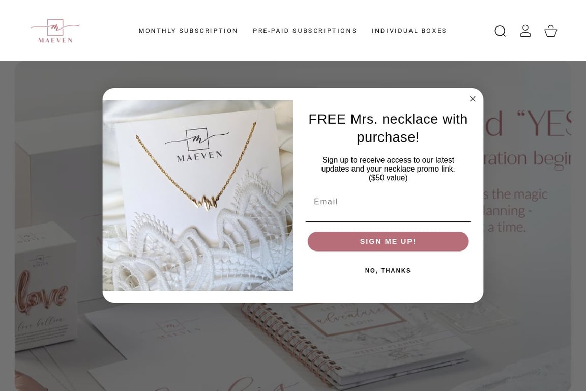 Maeven Bridal Box homepage