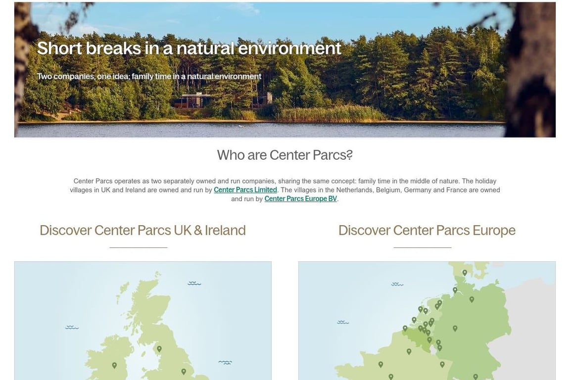 Center Parcs homepage