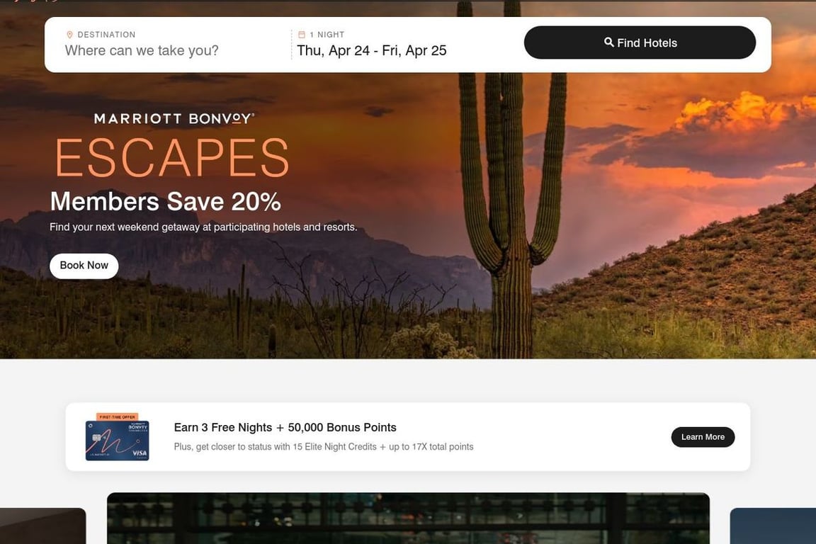 Marriott International Global homepage