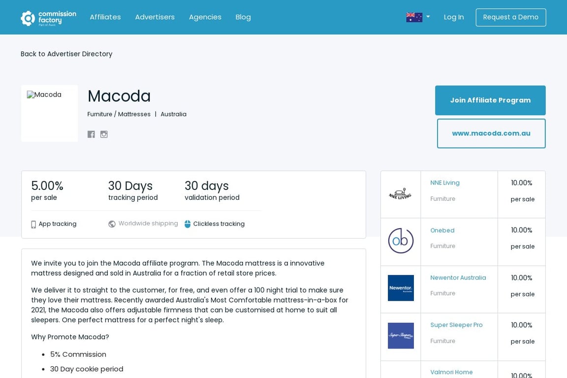 Macoda affiliate program signup page