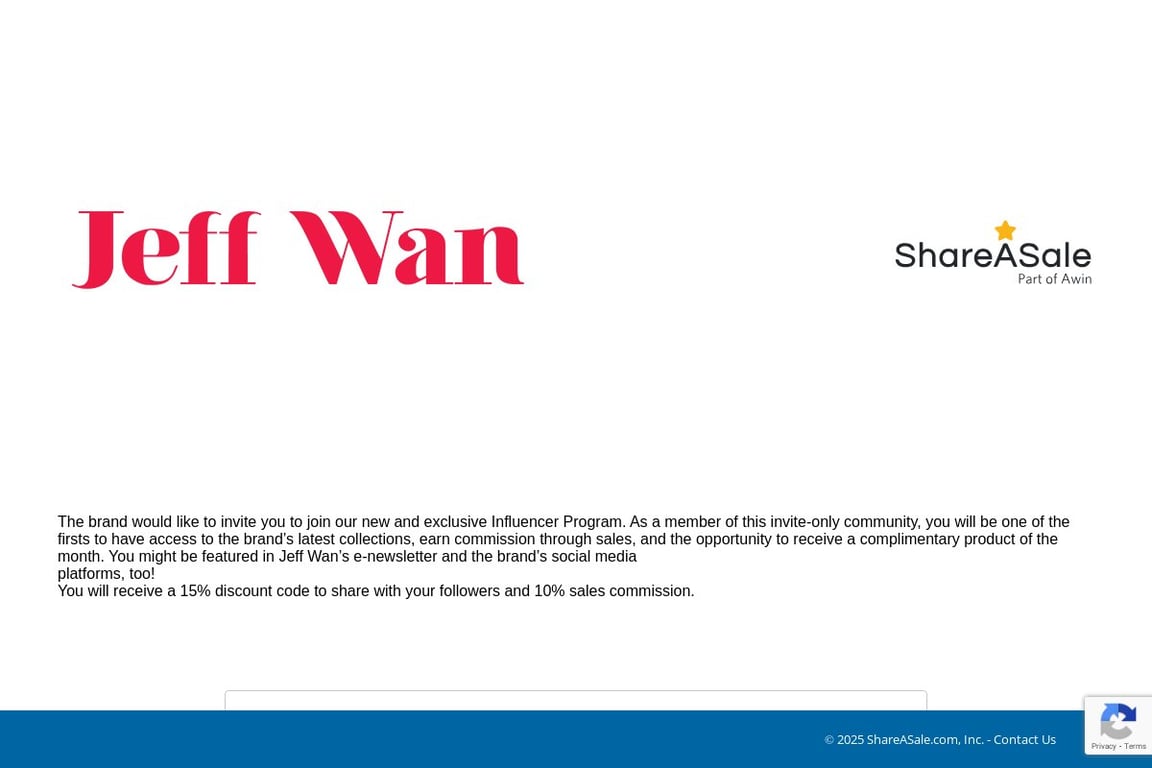 Jeff Wan affiliate program signup page